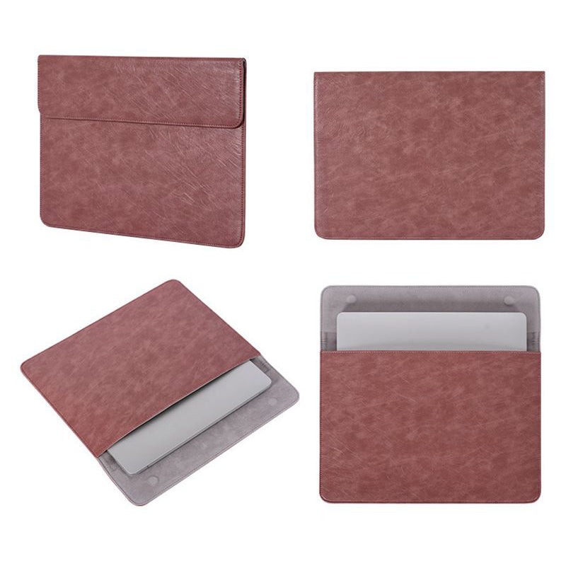 Business Style PU Leather Laptop Sleeve Notebook Carrying Bag with Magnetic Flip Cover - Brown/for 14-inch Laptop
