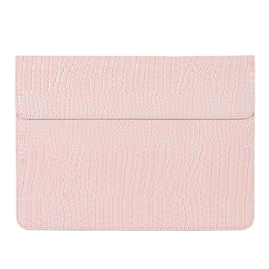 Crocodile Texture PU Leather Anti-scratch Notebook Bag Magnetic Flip Cover Laptop Sleeve - Beige/for 14-inch Laptop