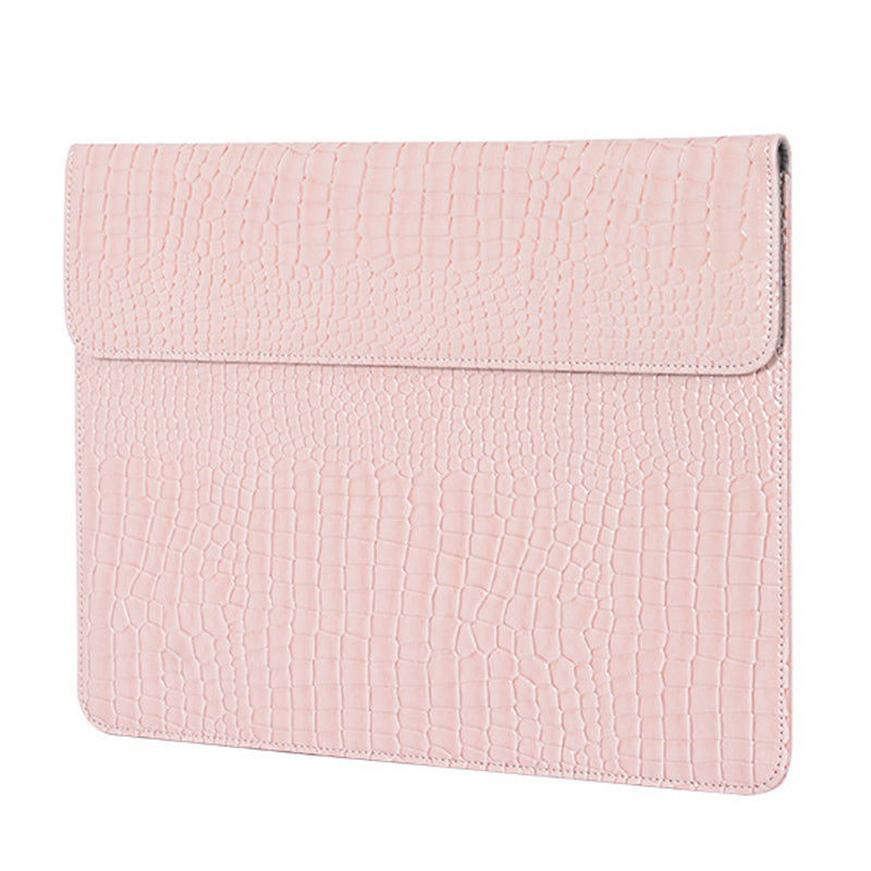 Crocodile Texture PU Leather Anti-scratch Notebook Bag Magnetic Flip Cover Laptop Sleeve - Beige/for 14-inch Laptop
