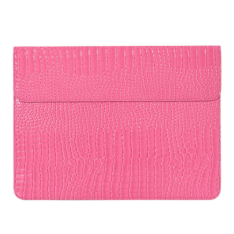 Crocodile Texture PU Leather Anti-scratch Notebook Bag Magnetic Flip Cover Laptop Sleeve - Pink/for 15-inch Laptop