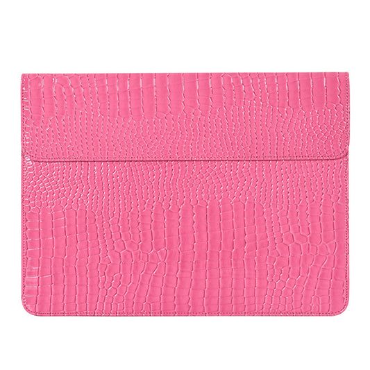 Crocodile Texture PU Leather Anti-scratch Notebook Bag Magnetic Flip Cover Laptop Sleeve - Pink/for 15-inch Laptop