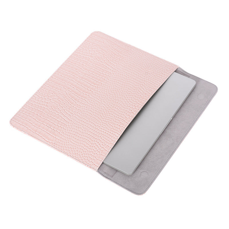 Crocodile Texture PU Leather Anti-scratch Notebook Bag Magnetic Flip Cover Laptop Sleeve - Pink/for 15-inch Laptop