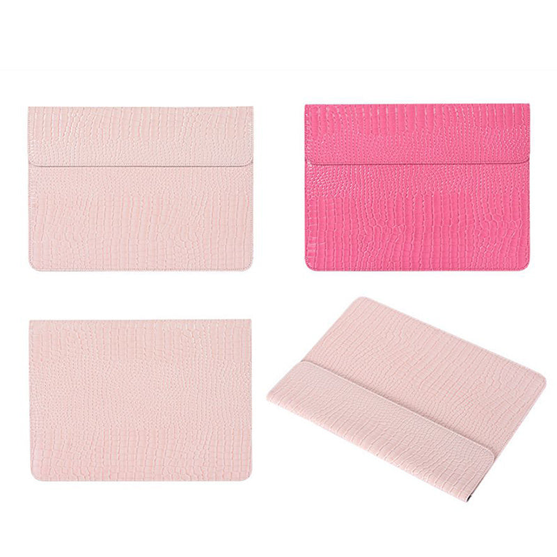 Crocodile Texture PU Leather Anti-scratch Notebook Bag Magnetic Flip Cover Laptop Sleeve - Pink/for 15-inch Laptop