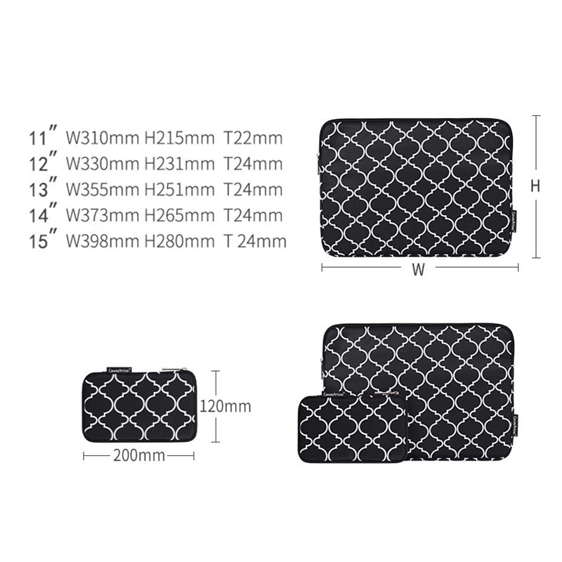 Rhombus Grid Pattern Laptop Sleeve Screatch-resistant Zipper Notebook Bag with Small Bag - Black/for 15-inch Laptop