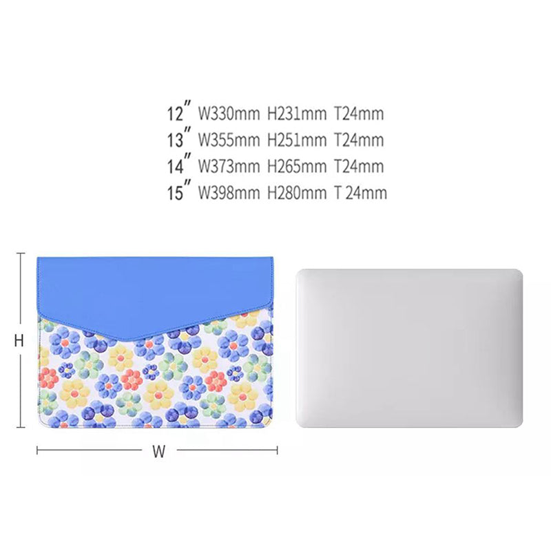 Canvasartian E51-13 Magnetic Closure Laptop Sleeve PU Leather Flower Pattern Notebook Bag - Blue/for 13-inch Laptop