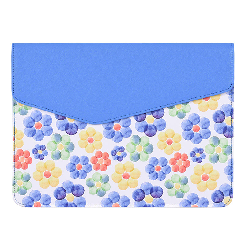 Canvasartian E51-13 Magnetic Closure Laptop Sleeve PU Leather Flower Pattern Notebook Bag - Blue/for 14-inch Laptop