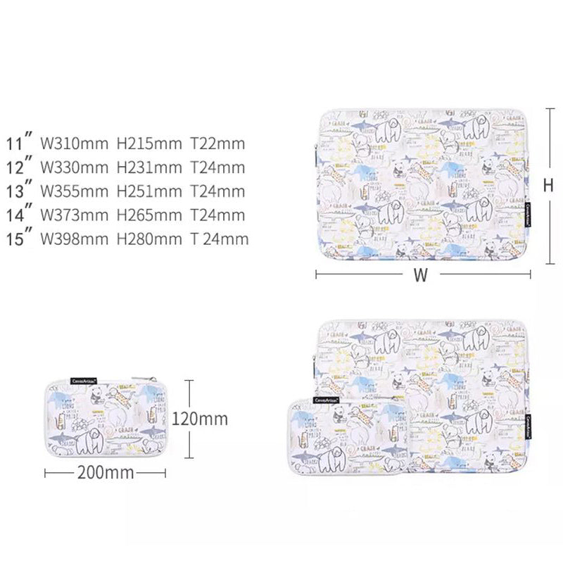 Cartoon Animals Printing Ultra-thin Laptop Sleeve Notebook Carrying Bag with Small Bag - White/for 11-inch Laptop