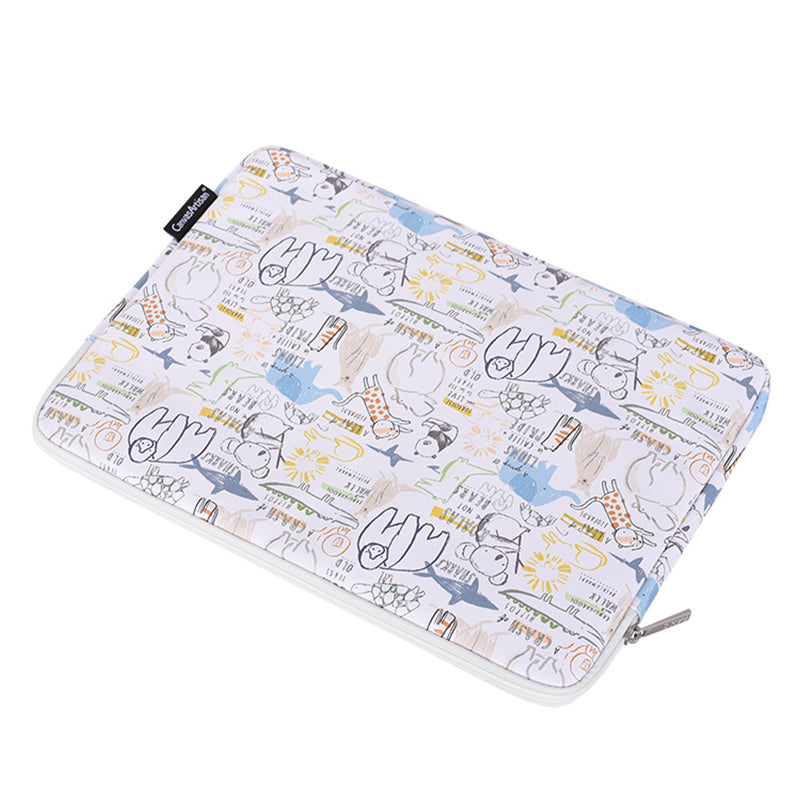 Cartoon Animals Printing Ultra-thin Laptop Sleeve Notebook Carrying Bag with Small Bag - White/for 12-inch Laptop