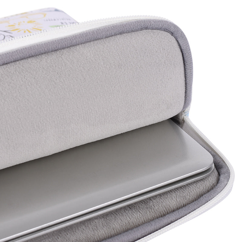 Cartoon Animals Pattern Protective Laptop Sleeve PU Leather Zipper Notebook Bag - White/for 12-inch Laptop
