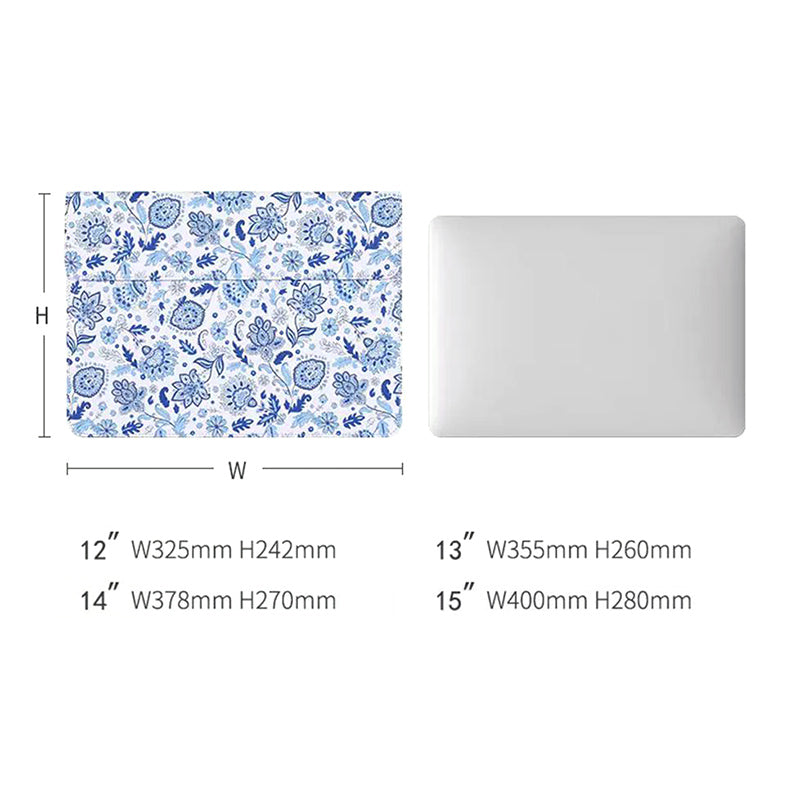 Magnetic Closure PU Leather Laptop Sleeve Flower Pattern Notebook Carrying Bag - White/for 12-inch Laptop