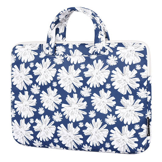 Chrysanthemum Pattern Laptop Handbag Polyester Zipper Notebook Carrying Bag with Handle Design - Blue/for 14-inch Laptop