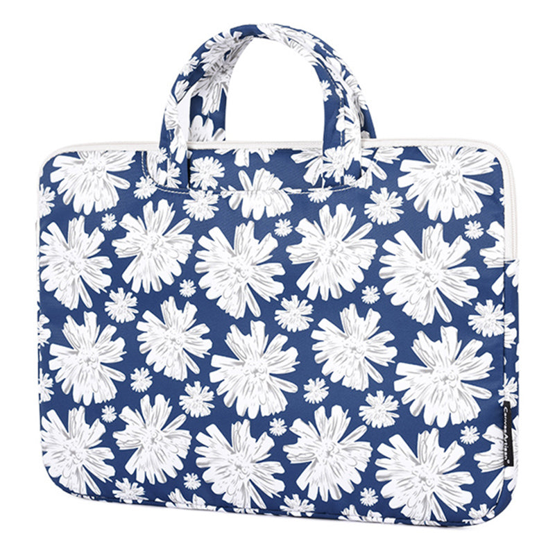 Chrysanthemum Pattern Laptop Handbag Polyester Zipper Notebook Carrying Bag with Handle Design - Blue/for 15-inch Laptop