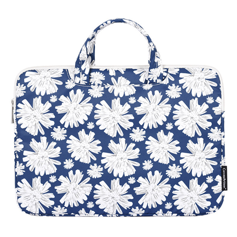 Chrysanthemum Pattern Laptop Handbag Polyester Zipper Notebook Carrying Bag with Handle Design - Blue/for 15-inch Laptop