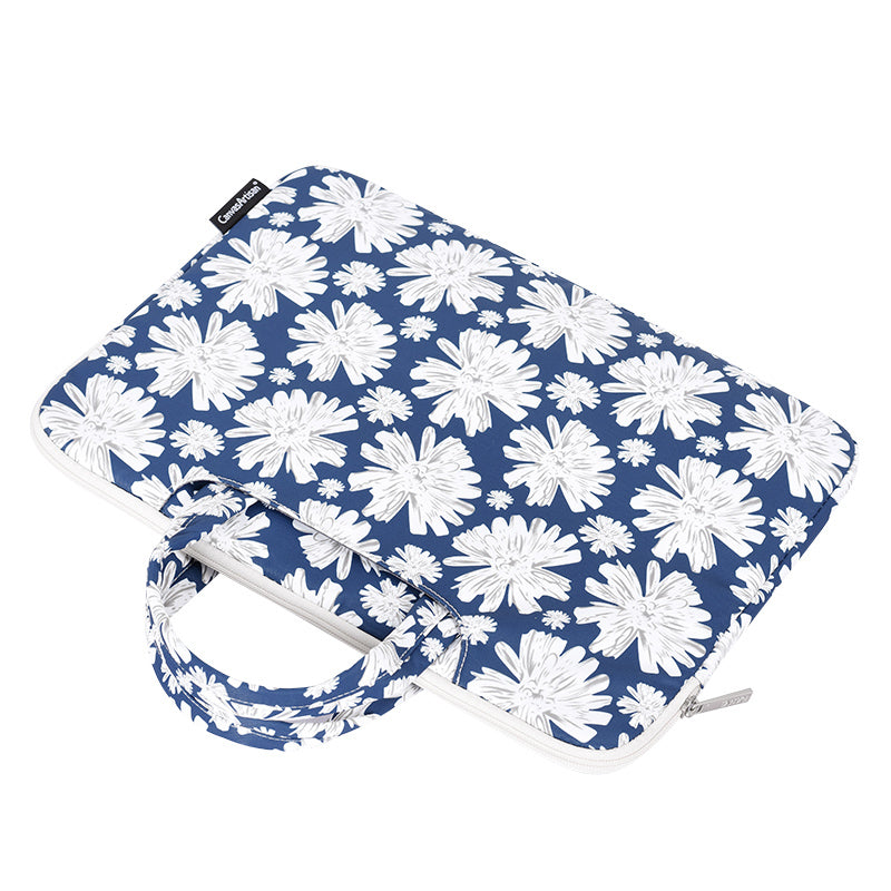 Chrysanthemum Pattern Laptop Handbag Polyester Zipper Notebook Carrying Bag with Handle Design - Blue/for 15-inch Laptop