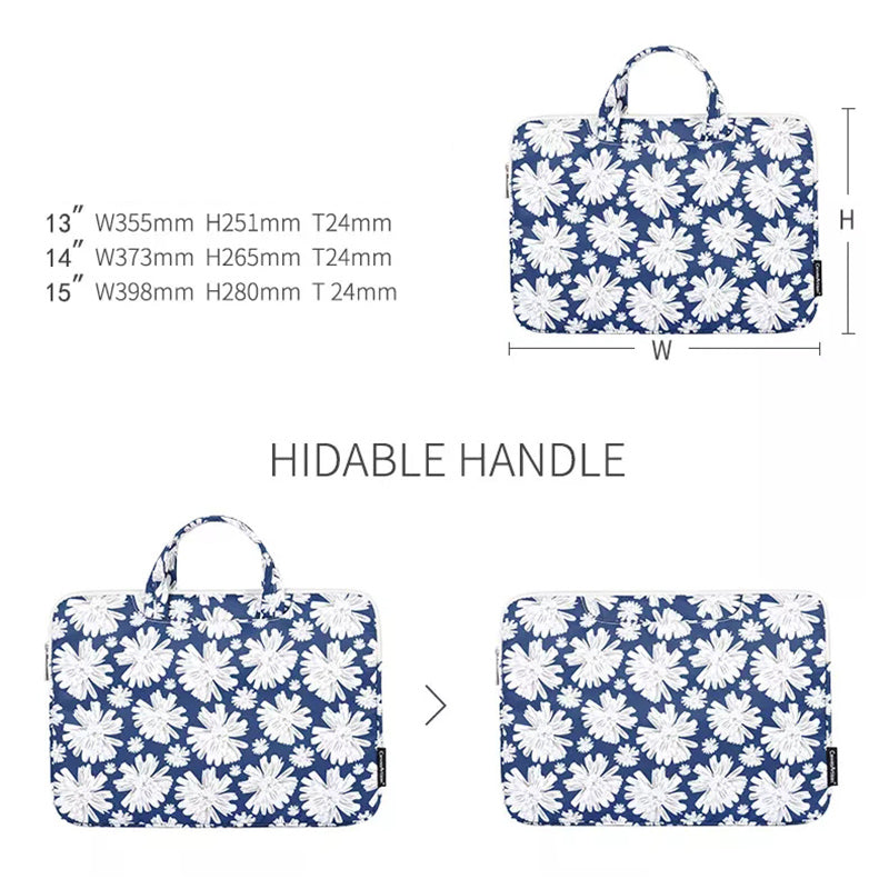 Chrysanthemum Pattern Laptop Handbag Polyester Zipper Notebook Carrying Bag with Handle Design - Blue/for 15-inch Laptop