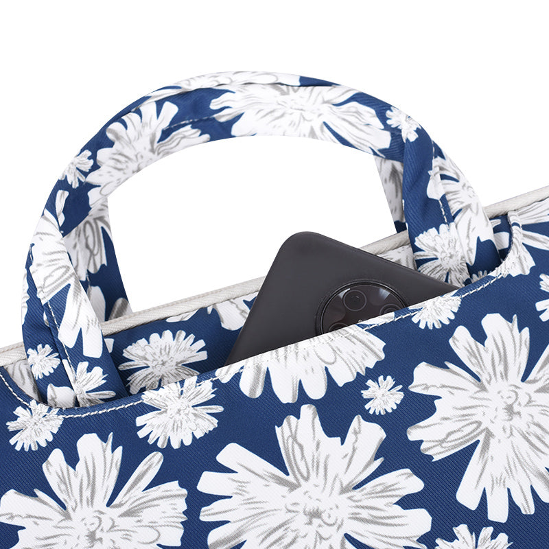 Chrysanthemum Pattern Laptop Handbag Polyester Zipper Notebook Carrying Bag with Handle Design - Blue/for 15-inch Laptop