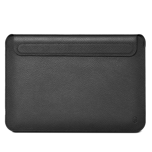 WIWU Skin Pro II Series Cowhide Genuine Leather Solid Color Waterproof Laptop Sleeve Notebook Bag with Magnetic Closure for MacBook Pro 16.2-inch 2021 A2485 - Black