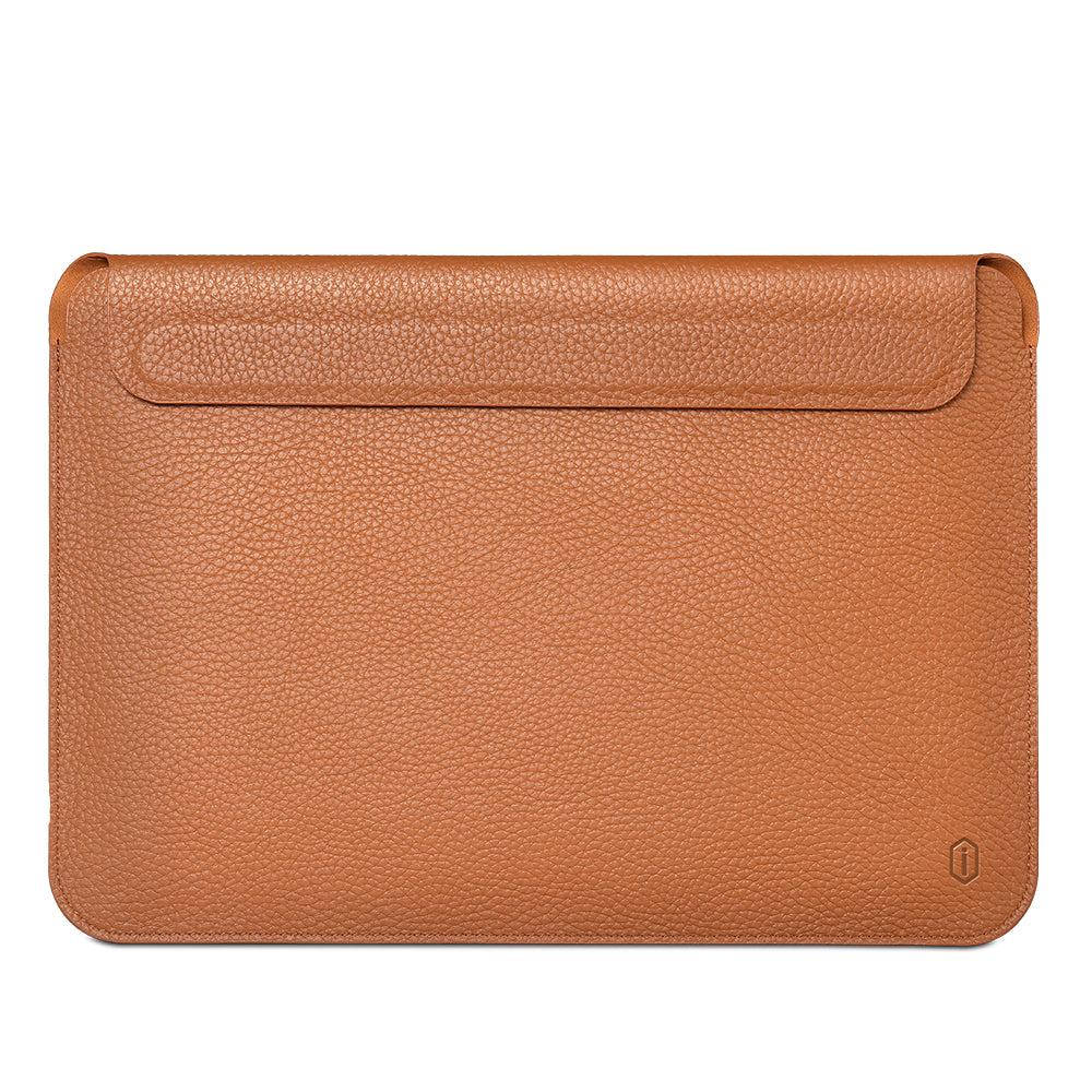 WIWU Skin Pro II Series Stylish Cowhide Genuine Leather Ultra Slim Notebook Bag Waterproof Laptop Sleeve with Magnetic Closure for MacBook Pro 14.2-inch 2021 A2442 - Brown