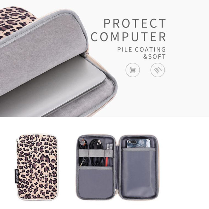Leopard Pattern Laptop Sleeve Ultra-thin Computer Bag Pouch with Small Bag - Yellow/for 12-inch Laptop