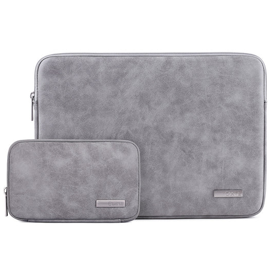 Solid Color PU Leather Notebook Case Shockproof Protective Sleeve Bag with Small Bag - Grey/for 12-inch Laptop