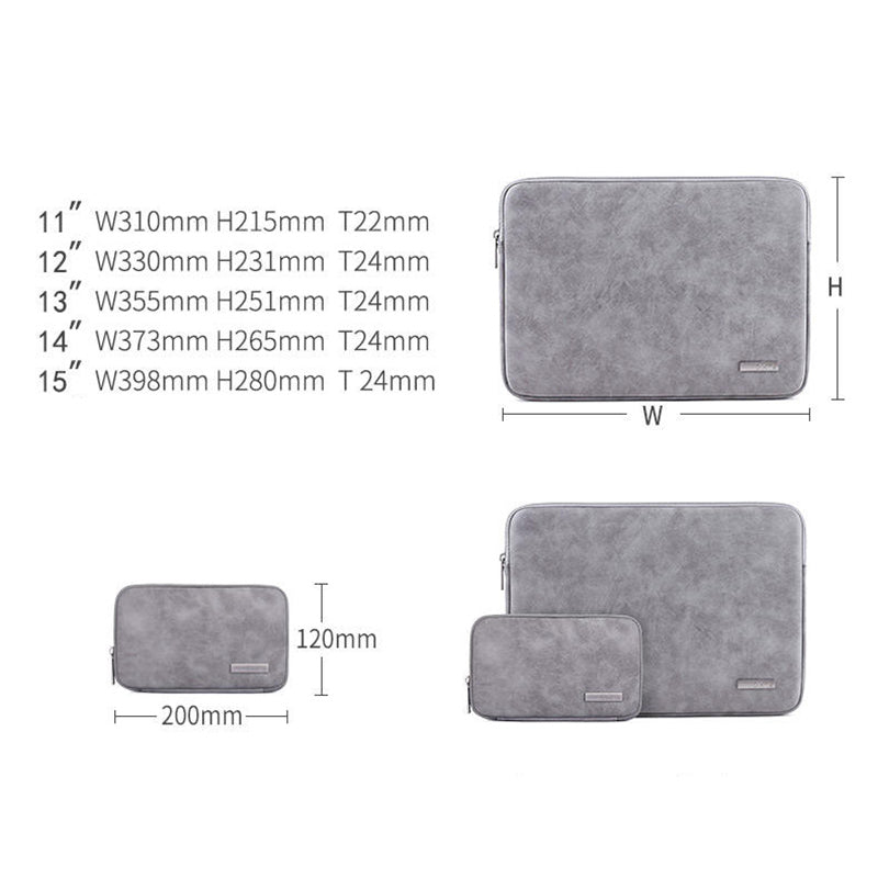 Solid Color PU Leather Notebook Case Shockproof Protective Sleeve Bag with Small Bag - Grey/for 12-inch Laptop