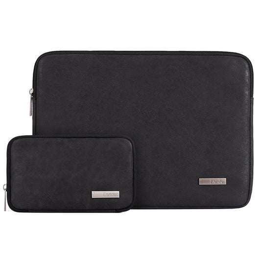 Solid Color PU Leather Notebook Case Shockproof Protective Sleeve Bag with Small Bag - Black/for 11-inch Laptop