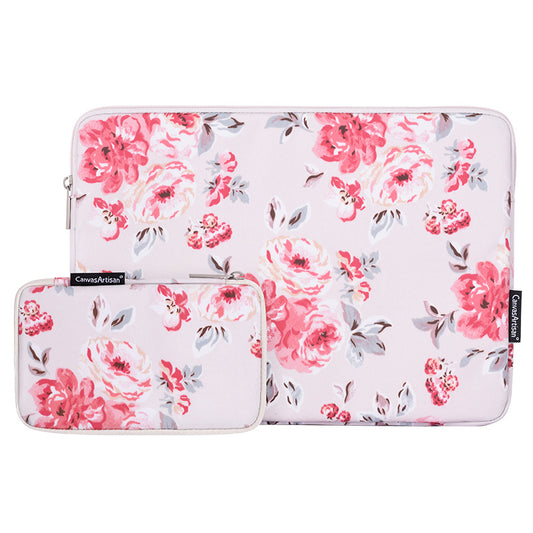Notebook PC Carrying Case Watercolor Flower Pattern Protective Laptop Sleeve with Small Bag - White/for 11-inch Laptop
