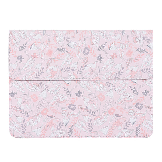 Flower Leaf Pattern PU Leather Laptop Sleeve Notebook Shockproof Case Carrying Bag - Pink/for 14-inch Laptop