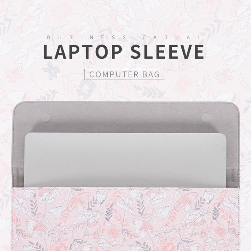 Flower Leaf Pattern PU Leather Laptop Sleeve Notebook Shockproof Case Carrying Bag - Pink/for 14-inch Laptop