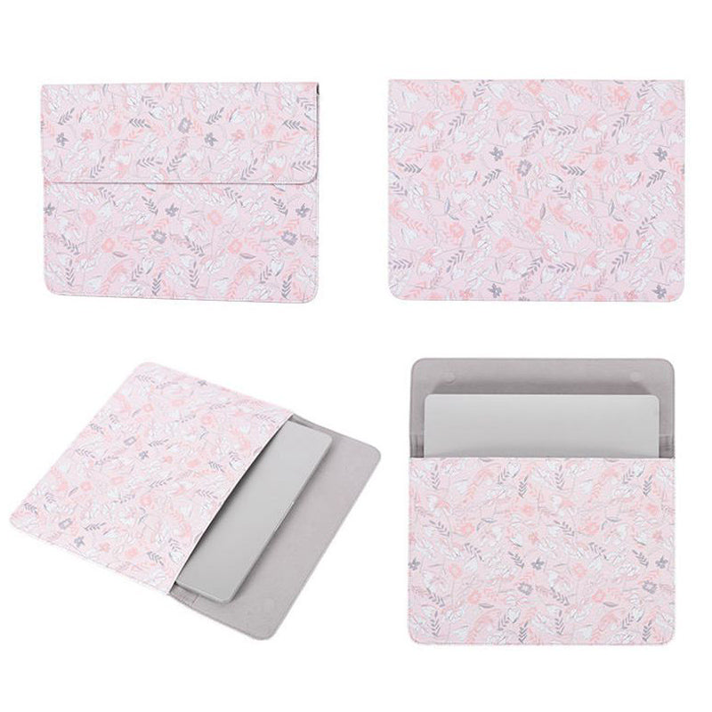 Flower Leaf Pattern PU Leather Laptop Sleeve Notebook Shockproof Case Carrying Bag - Pink/for 14-inch Laptop