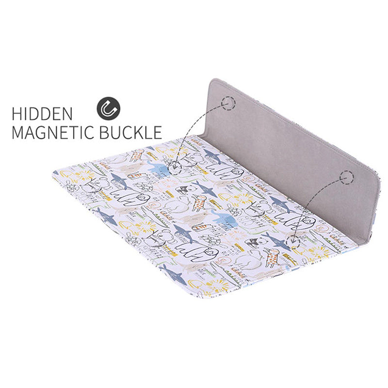 Cartoon Animal Pattern PU Leather Magnetic Flip Cover Laptop Sleeve Notebook Case Bag - White/for 14-inch Laptop