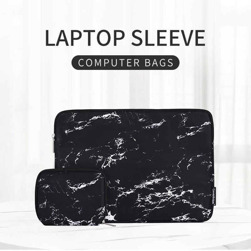Marble Pattern Laptop PC Sleeve Soft Linner Notebook Bag with Small Bag - Black/for 14-inch Laptop