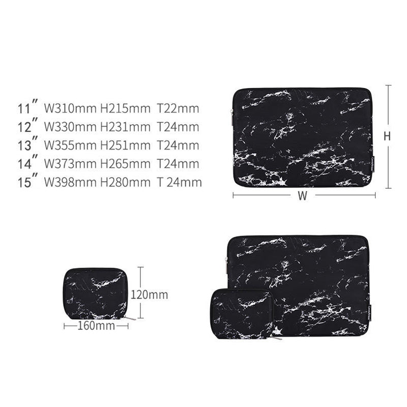 Marble Pattern Laptop PC Sleeve Soft Linner Notebook Bag with Small Bag - Black/for 14-inch Laptop