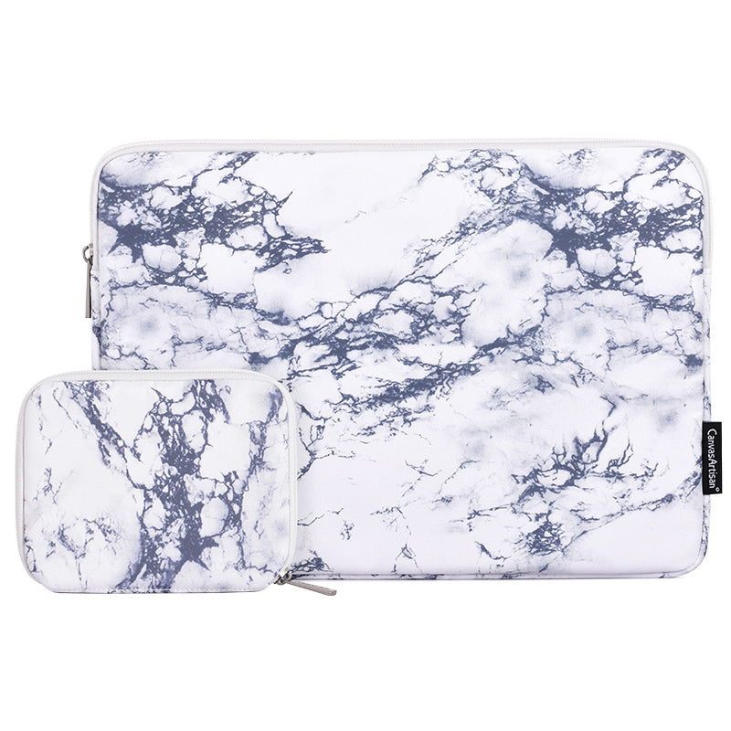 Marble Pattern Laptop PC Sleeve Soft Linner Notebook Bag with Small Bag - White/for 14-inch Laptop