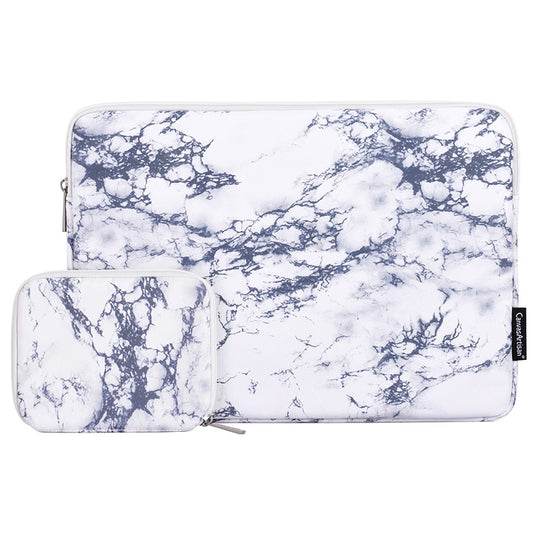 Marble Pattern Laptop PC Sleeve Soft Linner Notebook Bag with Small Bag - White/for 15-inch Laptop