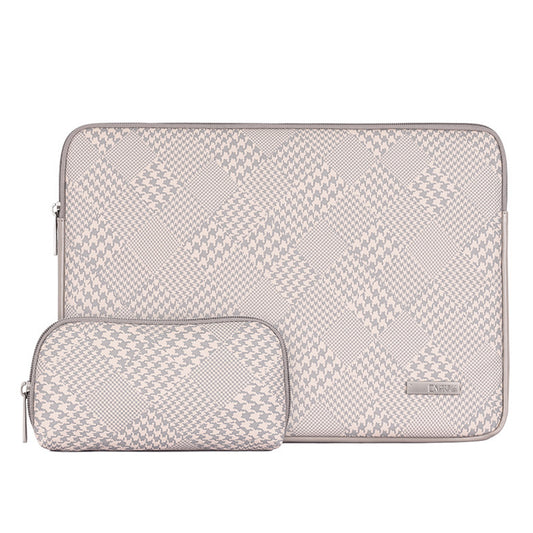 Houndstooth Pattern Zipper Laptop Sleeve Bag Notebook Protective Cover with Small Bag - Grey Edge/for 11-inch Laptop