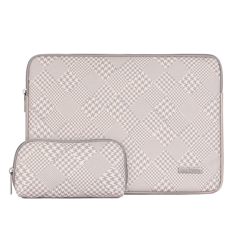 Houndstooth Pattern Zipper Laptop Sleeve Bag Notebook Protective Cover with Small Bag - Grey Edge/for 13-inch Laptop