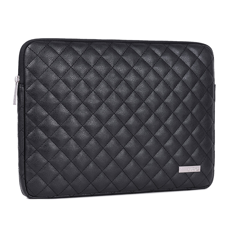 PU Leather Laptop Sleeve Rhombus Grid Notebook Case Carrying Bag with Small Bag - Black/for 11-inch Laptop
