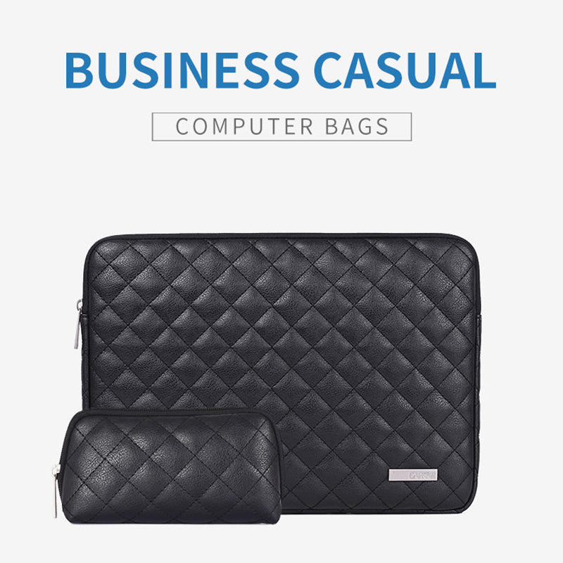 PU Leather Laptop Sleeve Rhombus Grid Notebook Case Carrying Bag with Small Bag - Red/for 14-inch Laptop