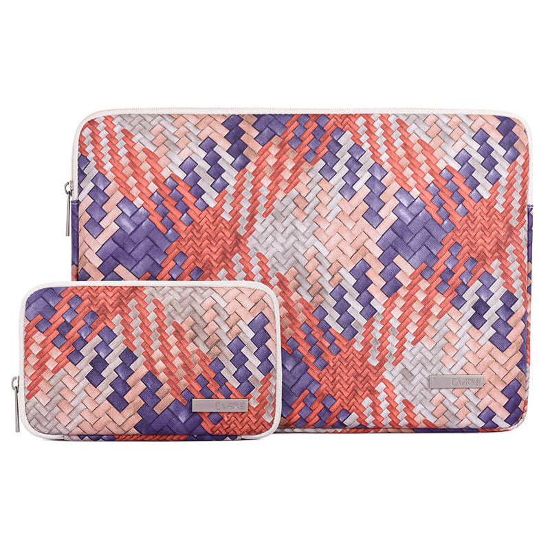 Woven Pattern Notebook Case Anti-scratch Laptop Sleeve with Small Bag - Orange/for 11-inch Laptop