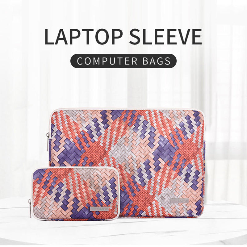 Woven Pattern Notebook Case Anti-scratch Laptop Sleeve with Small Bag - Orange/for 12-inch Laptop