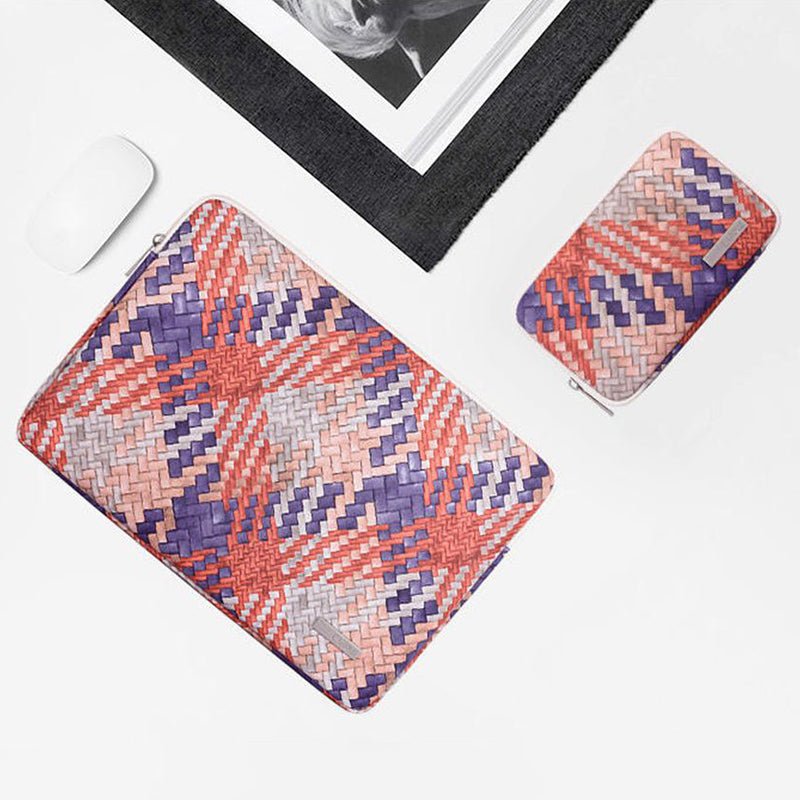 Woven Pattern Notebook Case Anti-scratch Laptop Sleeve with Small Bag - Orange/for 12-inch Laptop