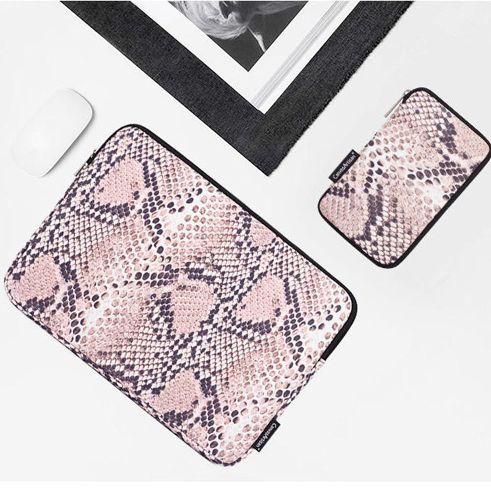 Snake Pattern Laptop Sleeve Carrying Bag Notebook Case with Small Bag - Pink/for 11-inch Laptop