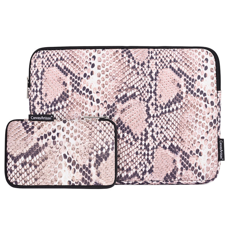Snake Pattern Laptop Sleeve Carrying Bag Notebook Case with Small Bag - Pink/for 13-inch Laptop