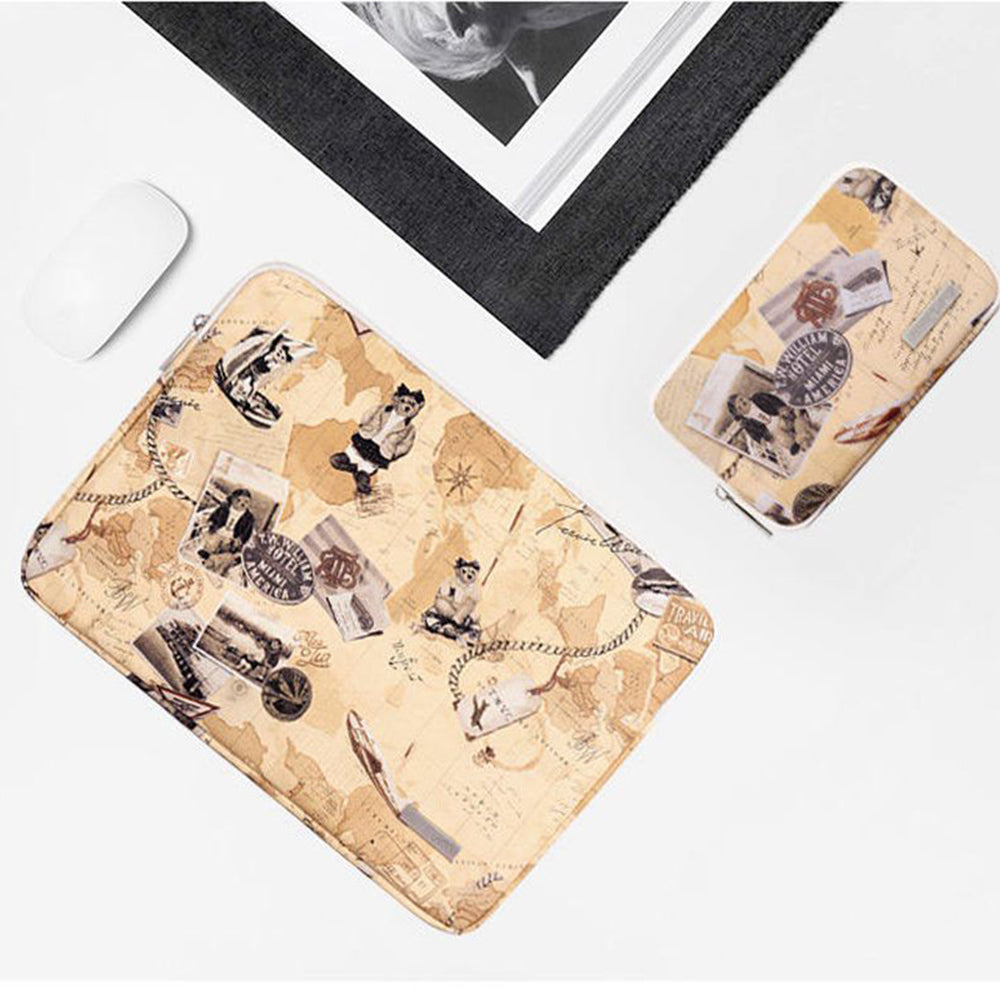 Postcard Design Laptop Sleeve Bag Notebook Computer Case with Small Bag - Brown/for 11-inch Laptop