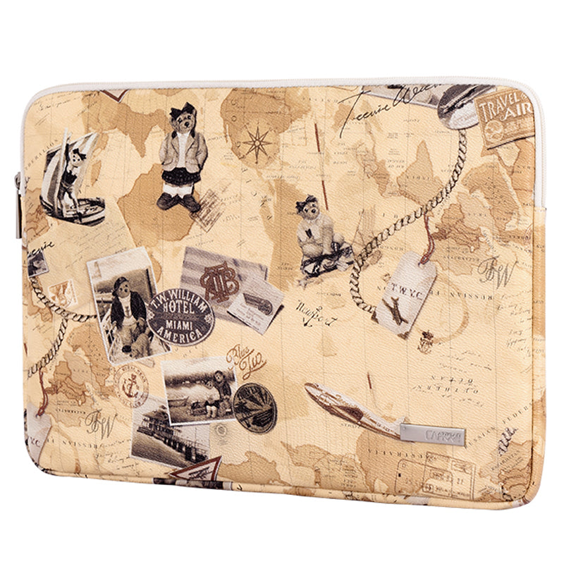Postcard Design Laptop Sleeve Bag Notebook Computer Case with Small Bag - Brown/for 15-inch Laptop