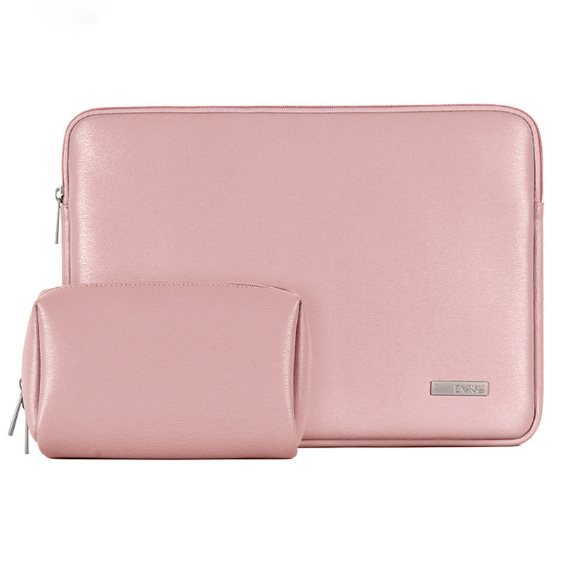 PU Leather Zipper Laptop PC Sleeve Notebook Case Protective Cover with Small Bag - Pink/for 12-inch Laptop