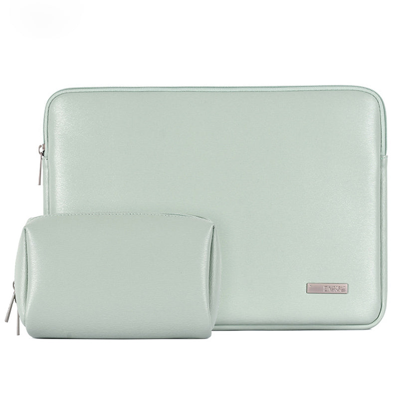 PU Leather Zipper Laptop PC Sleeve Notebook Case Protective Cover with Small Bag - Green/for 14-inch Laptop
