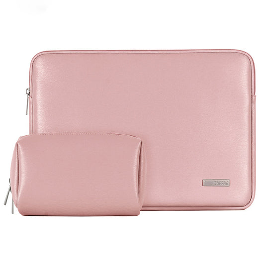 PU Leather Zipper Laptop PC Sleeve Notebook Case Protective Cover with Small Bag - Pink/for 15-inch Laptop