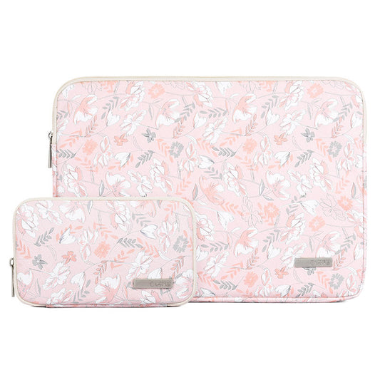 PU Leather Anti-scratch Notebook Case Flower Leaf Pattern Laptop Sleeve with Small Bag - Light Pink/for 14-inch Laptop